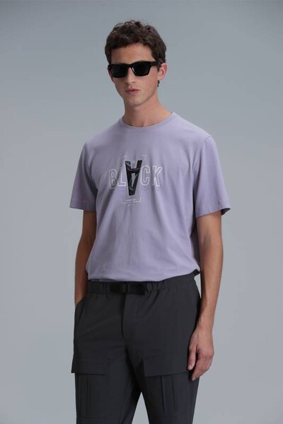 LUFIAN - Adrıan Modern Graphic T-Shirt Dark Lilac