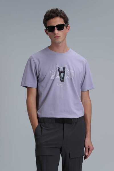 Adrıan Modern Graphic T-Shirt Dark Lilac - Thumbnail