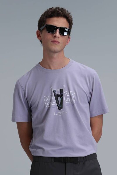 Adrıan Modern Graphic T-Shirt Dark Lilac - Thumbnail