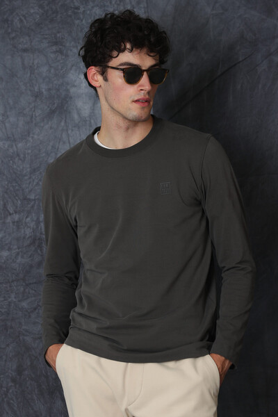 LUFIAN - Blend Men's Long Sleeve T-Shirt Khaki