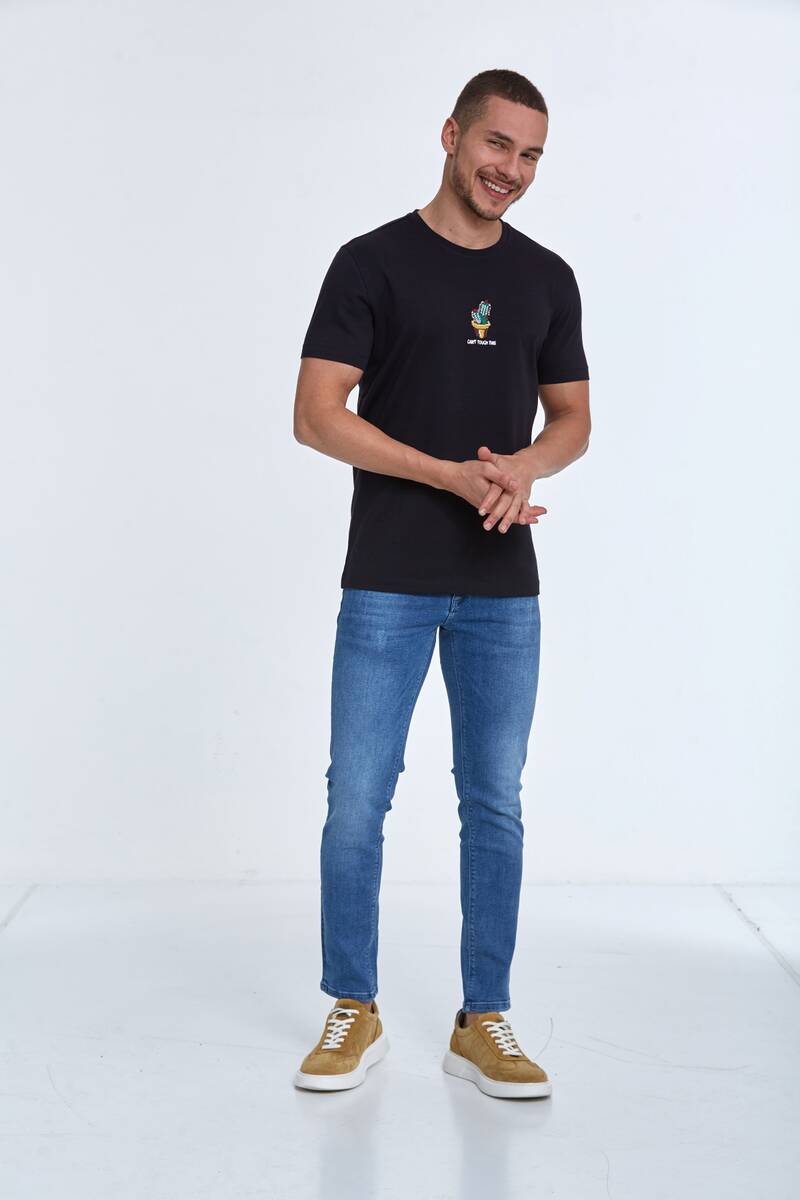 Cactus Embroidered Cotton Crew Neck T-Shirt