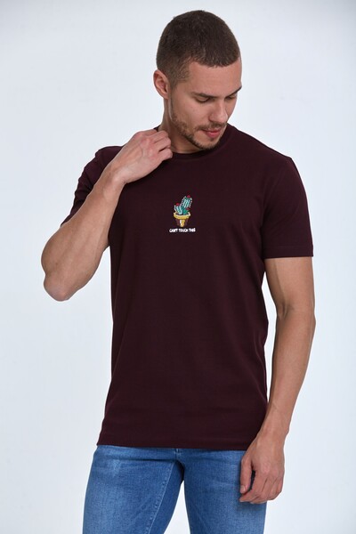 Cactus Embroidered Cotton Crew Neck T-Shirt - Thumbnail