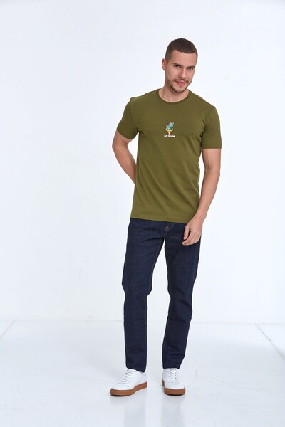 Cactus Embroidered Cotton Crew Neck T-Shirt - Thumbnail