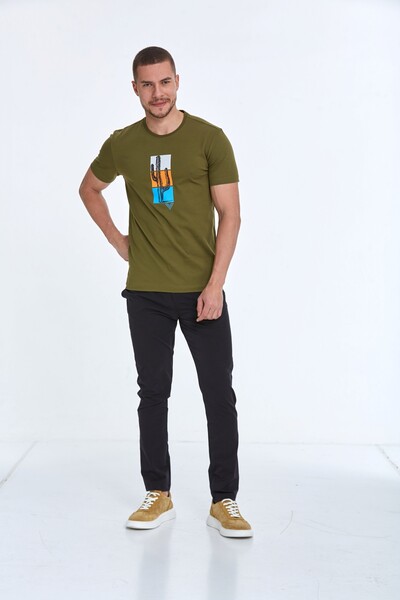 Cactus Printed Cotton Crew Neck T-Shirt - Thumbnail