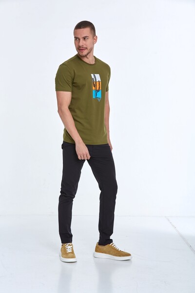 Cactus Printed Cotton Crew Neck T-Shirt - Thumbnail