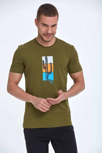 VOLTAJ - Cactus Printed Cotton Crew Neck T-Shirt