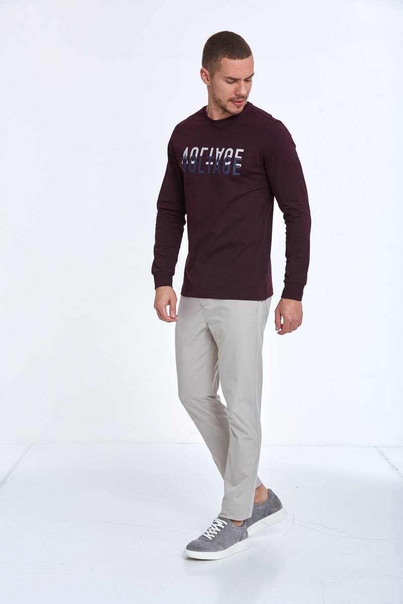 Capri Men's Long Sleeve T-Shirt Claret Red - 4