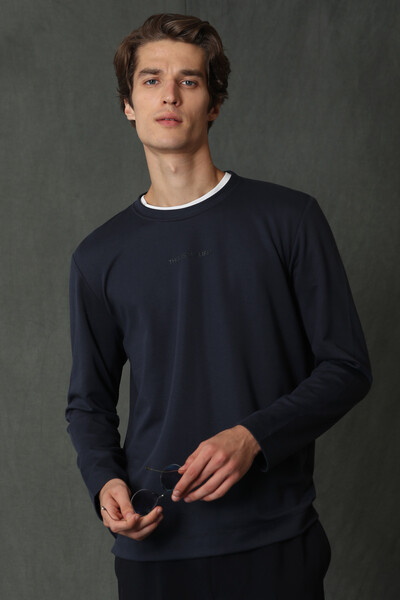 LUFIAN - Carter Men's Long Sleeve T-Shirt Navy Blue