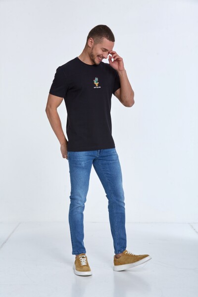 Chip Nakışlı Erkek Tişört Lacivert - 4