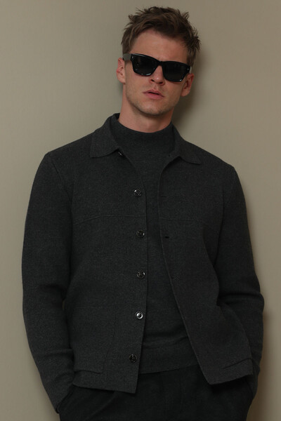 Daks Men's Cardigan Anthracite - Thumbnail