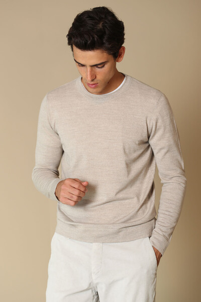 Dion Woolen Men's Sweater Beige - Thumbnail