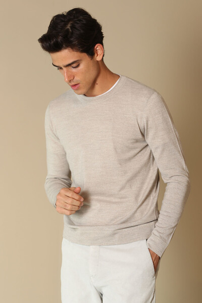 Dion Woolen Men's Sweater Beige - Thumbnail