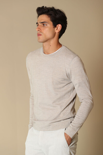 Dion Woolen Men's Sweater Beige - Thumbnail