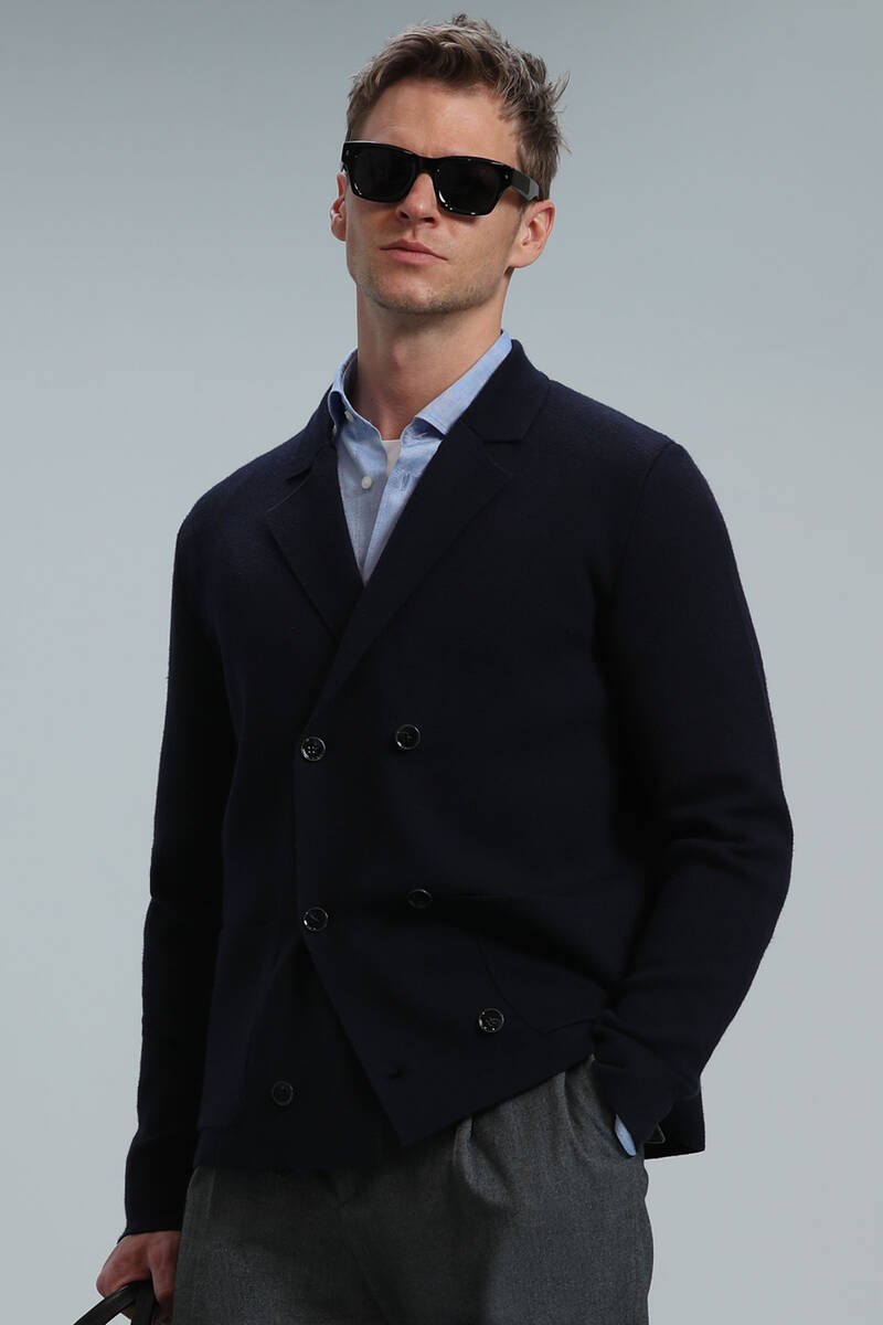 Elegant Men's Cardigan Navy Blue