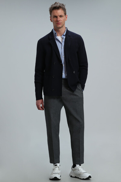 Elegant Men's Cardigan Navy Blue - Thumbnail