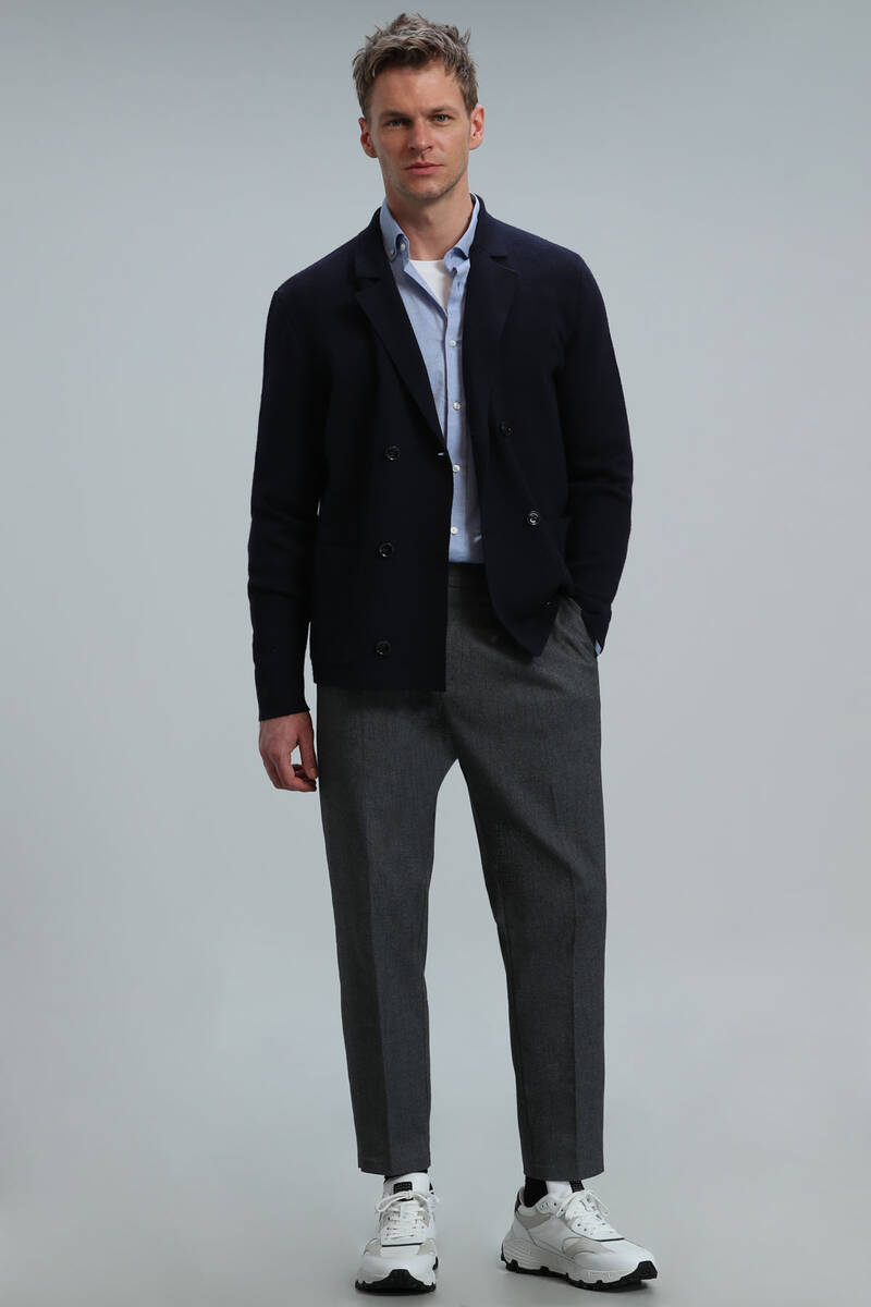 Elegant Men's Cardigan Navy Blue