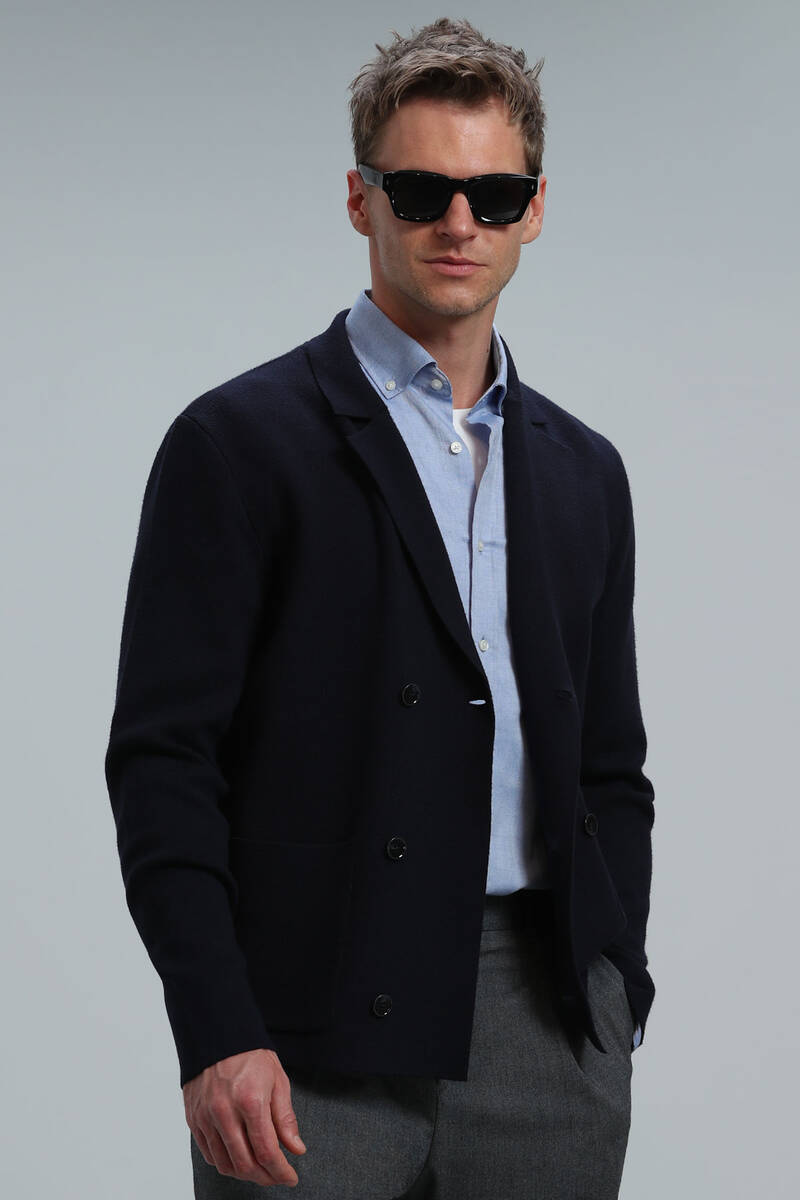 Elegant Men's Cardigan Navy Blue