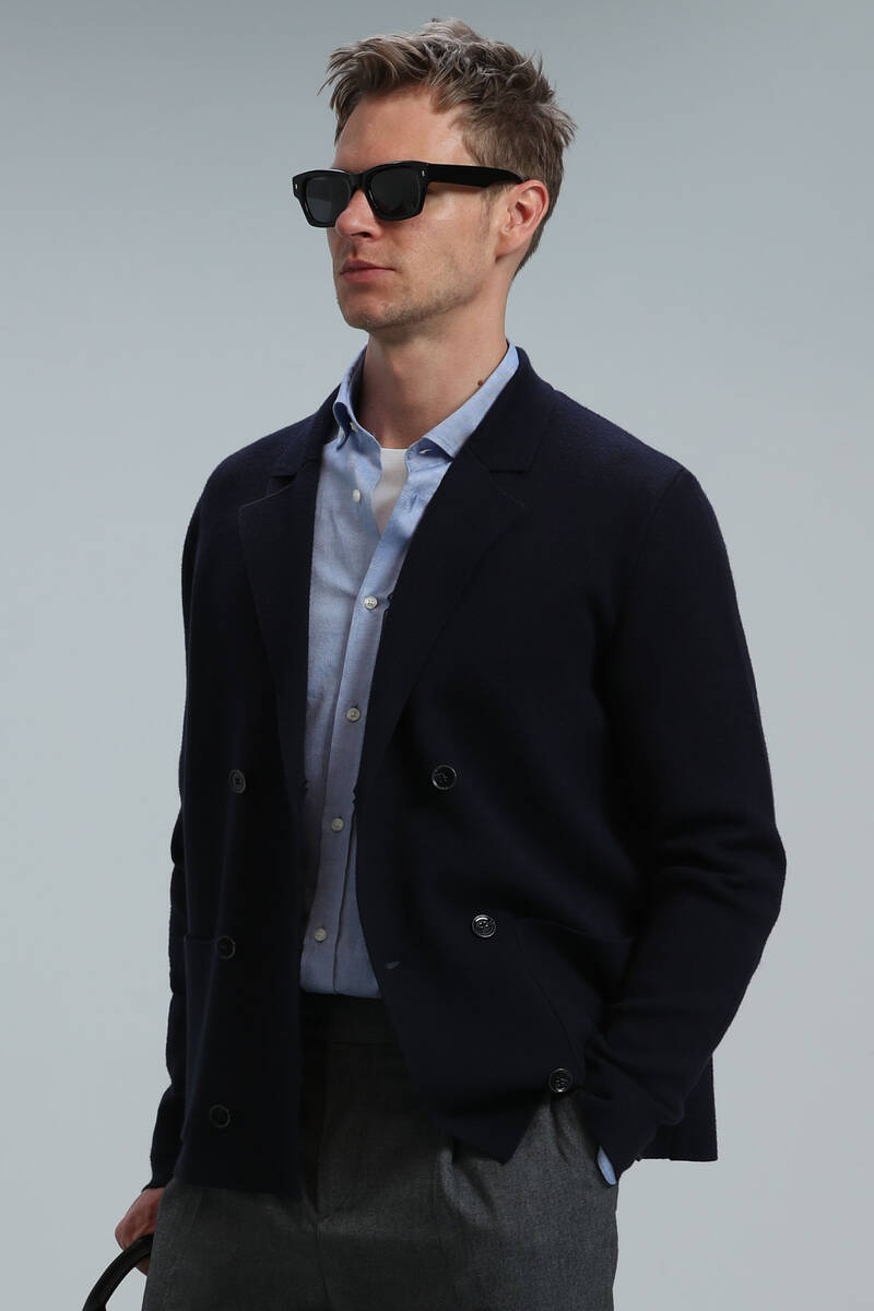 Elegant Men's Cardigan Navy Blue