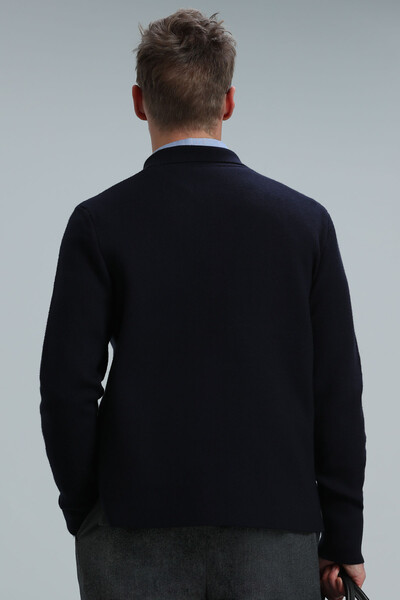 Elegant Men's Cardigan Navy Blue - Thumbnail