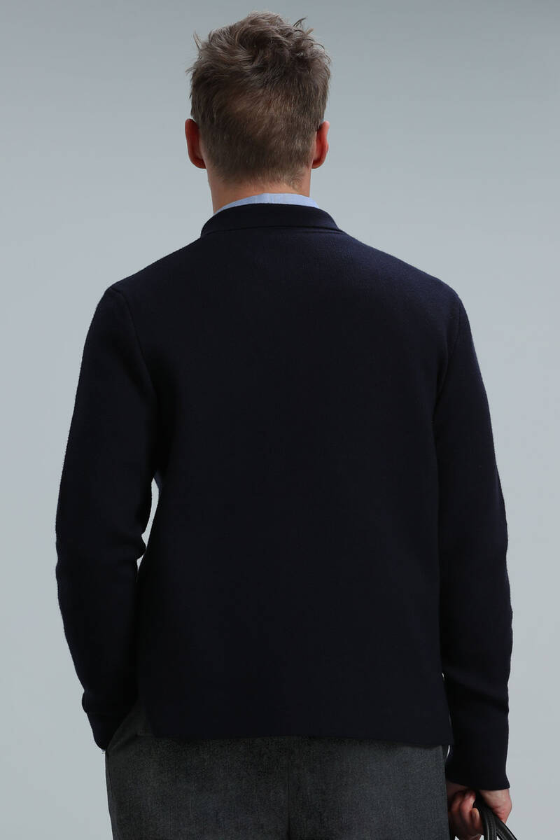 Elegant Men's Cardigan Navy Blue