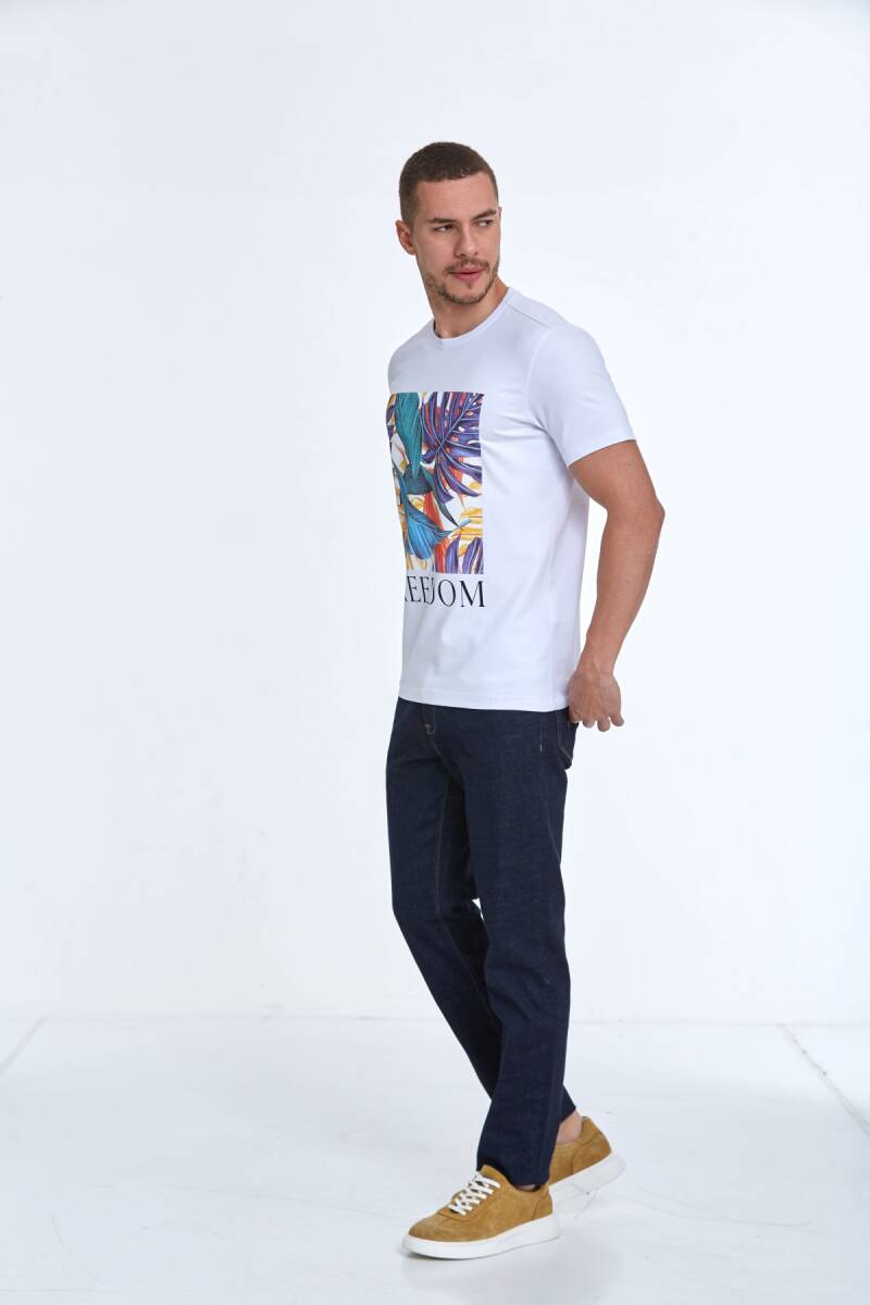 Elvio Baskılı Erkek Tişört Beyaz - 4