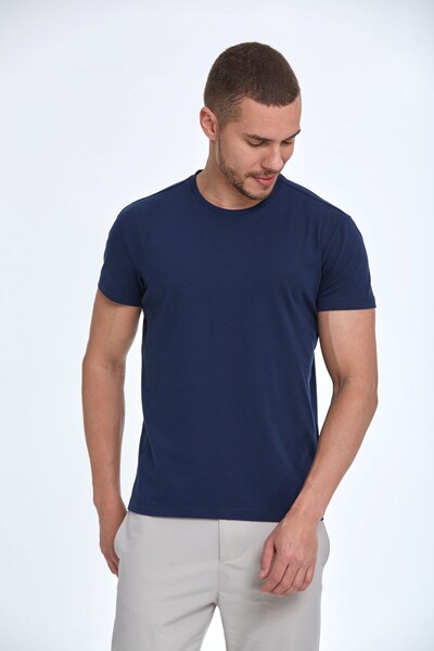 Ezra Basic Men's T-Shirt Navy Blue - 1