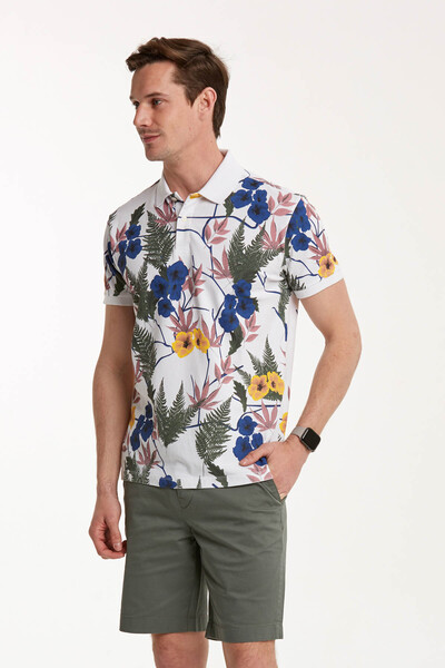 Floral Pattern Printed Men's Polo T-Shirt | Voltaj