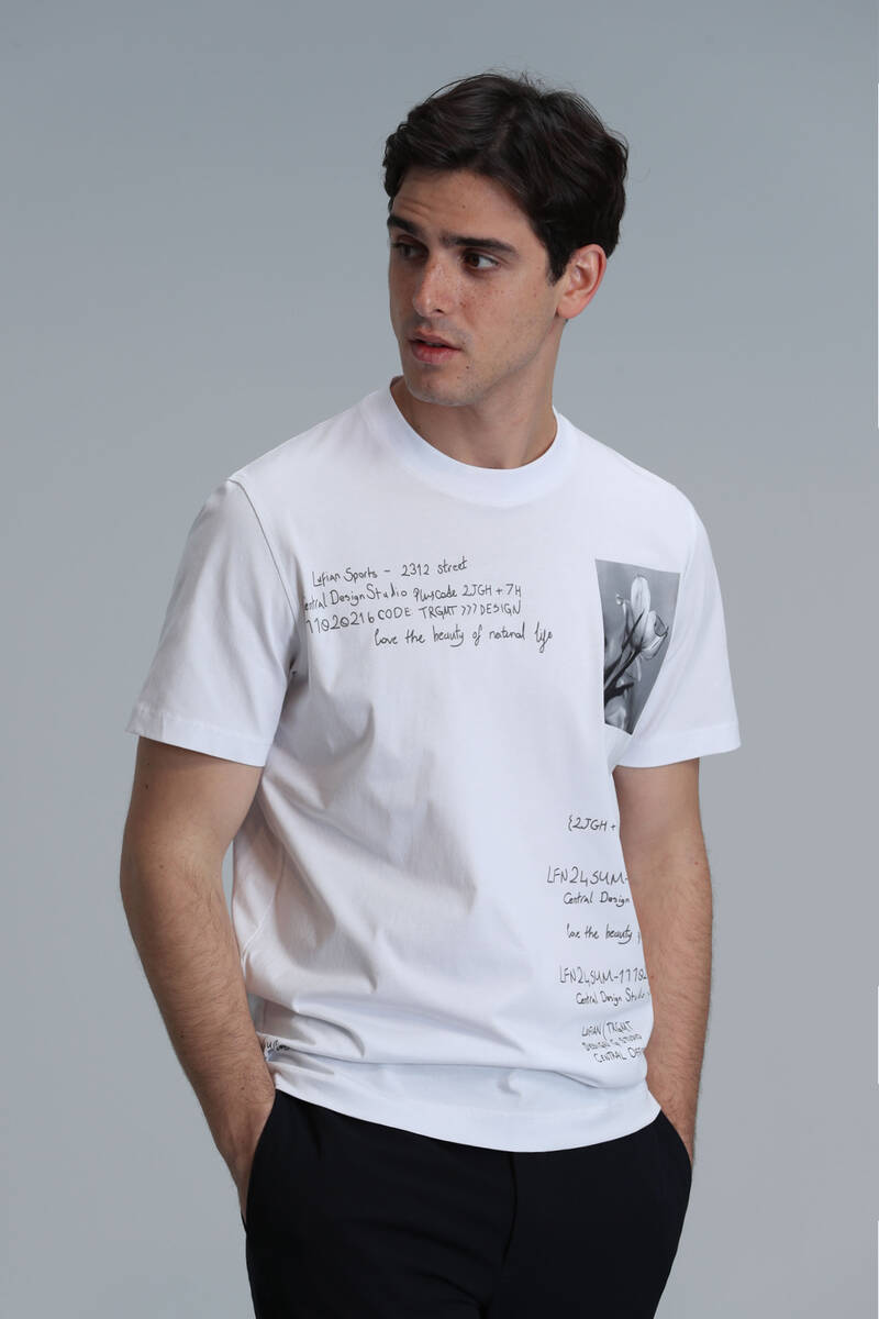 Fred Modern Grafik T-Shirt Beyaz - 5