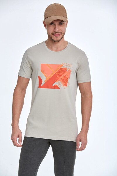 Geometric Patterned Cotton Printed T-Shirt - Thumbnail