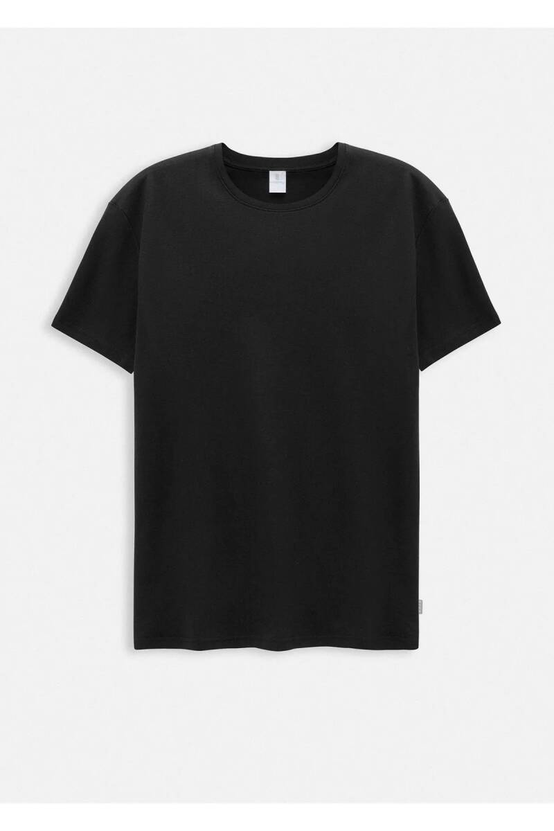 Jersey Black Color Silk Finished Crew Neck T-shirt - 1