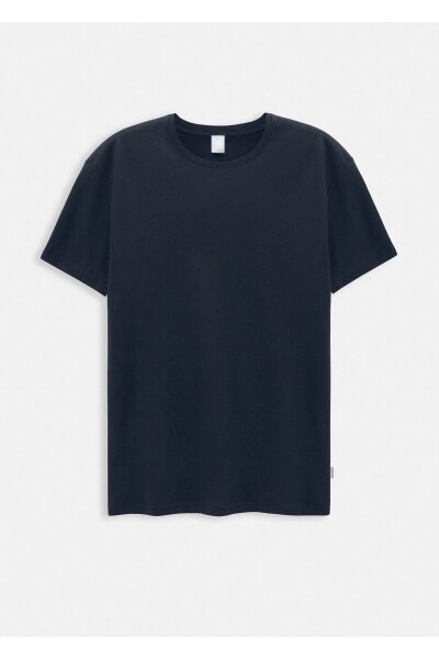 Jersey Navy Blue Color Silk Finished Crew Neck T-shirt - 1