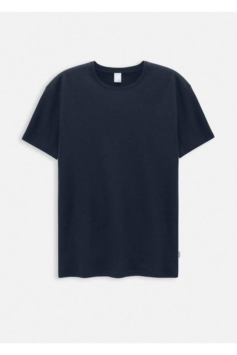 Jersey Navy Blue Color Silk Finished Crew Neck T-shirt - 1