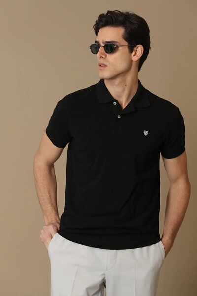 Laon Sports Polo Neck Men's T-Shirt Black - Thumbnail