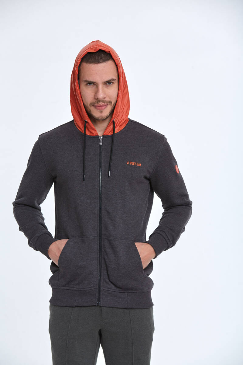 Libra Fermuarlı Kapüşonlu Erkek Sweatshirt Antrasit