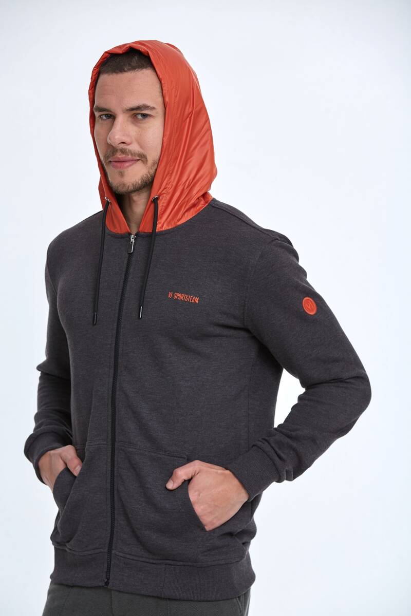 Libra Fermuarlı Kapüşonlu Erkek Sweatshirt Antrasit