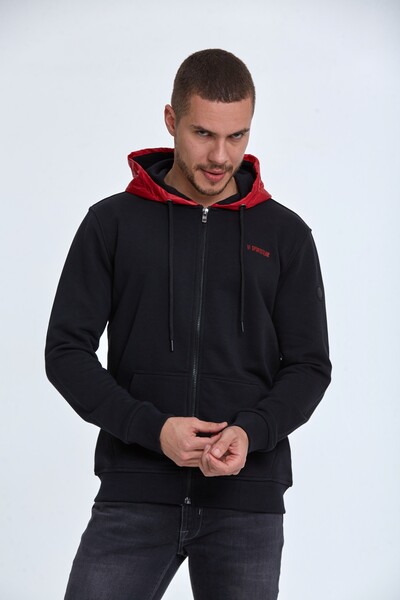 VOLTAJ - Libra Fermuarlı Kapüşonlu Erkek Sweatshirt Siyah