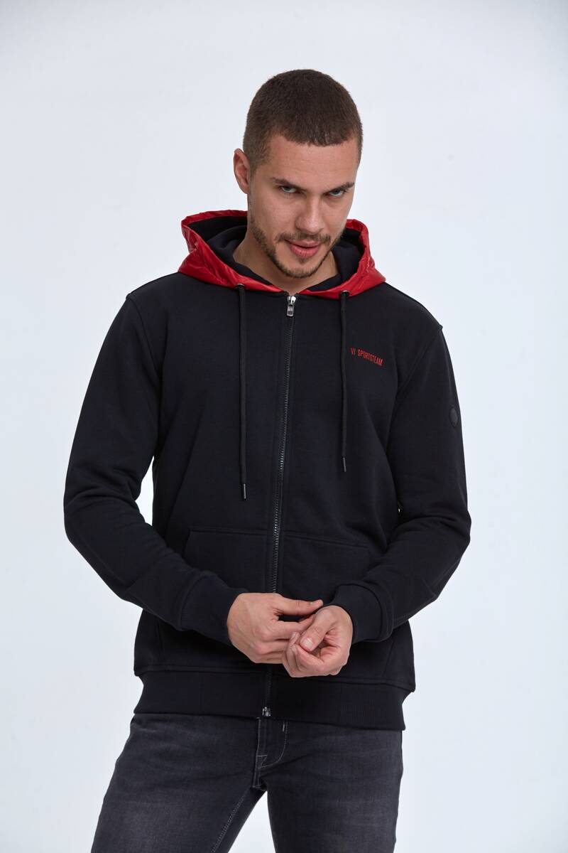 Libra Fermuarlı Kapüşonlu Erkek Sweatshirt Siyah