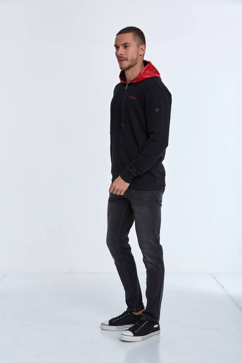 Libra Fermuarlı Kapüşonlu Erkek Sweatshirt Siyah