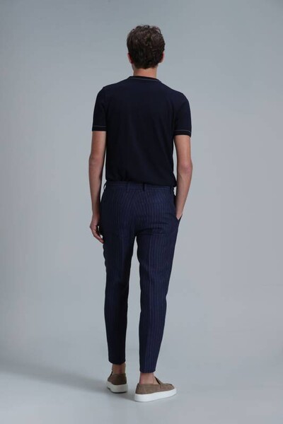 Mario Smart Men's Chino Trousers Tailored Fit Navy Blue - Thumbnail