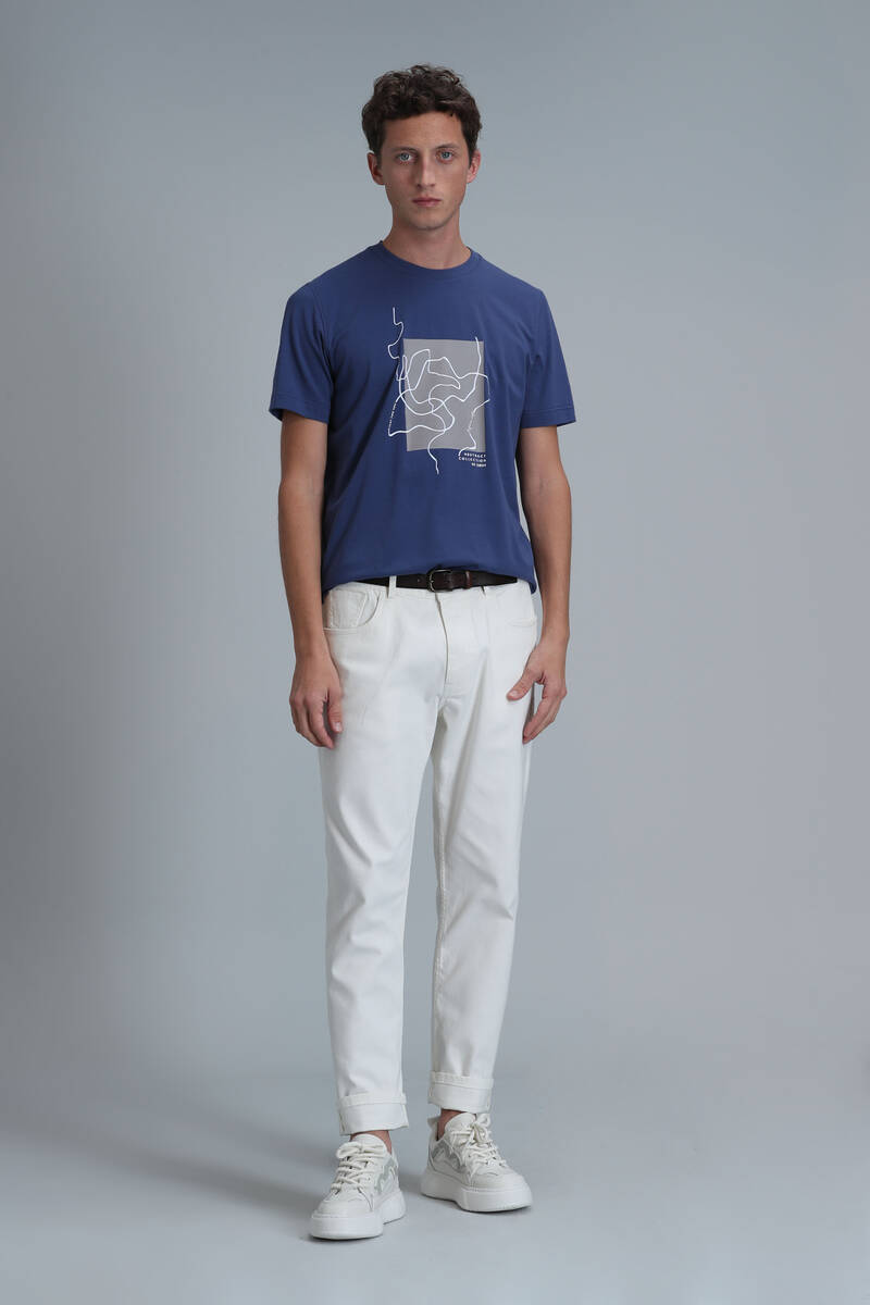 Nally Modern Grafik T-Shirt Koyu Saks - 2