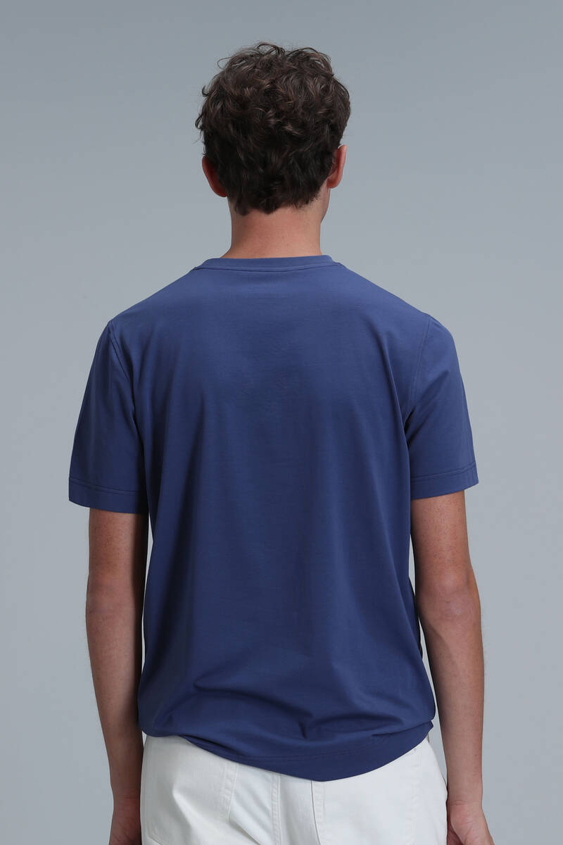 Nally Modern Grafik T-Shirt Koyu Saks - 6