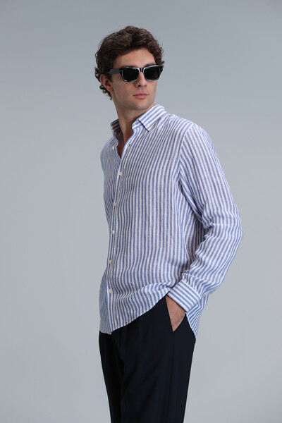 New Men's Basic Shirt Regular Fit Blue - Thumbnail