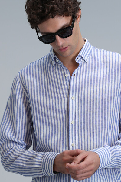 New Men's Basic Shirt Regular Fit Blue - Thumbnail