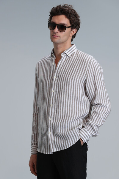 New Men's Basic Shirt Regular Fit Brown - Thumbnail