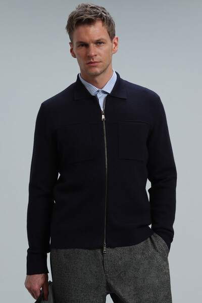 Noble Men's Cardigan Navy Blue - Thumbnail