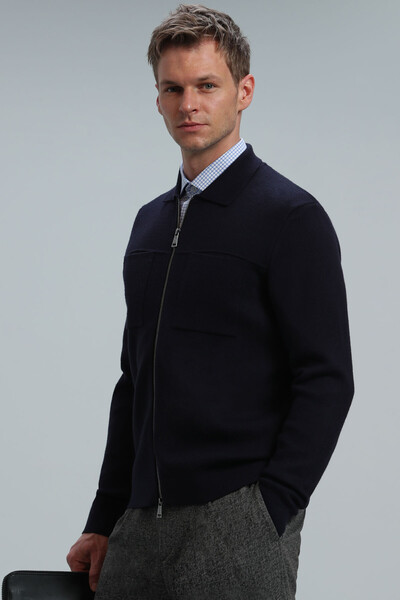 Noble Men's Cardigan Navy Blue - Thumbnail