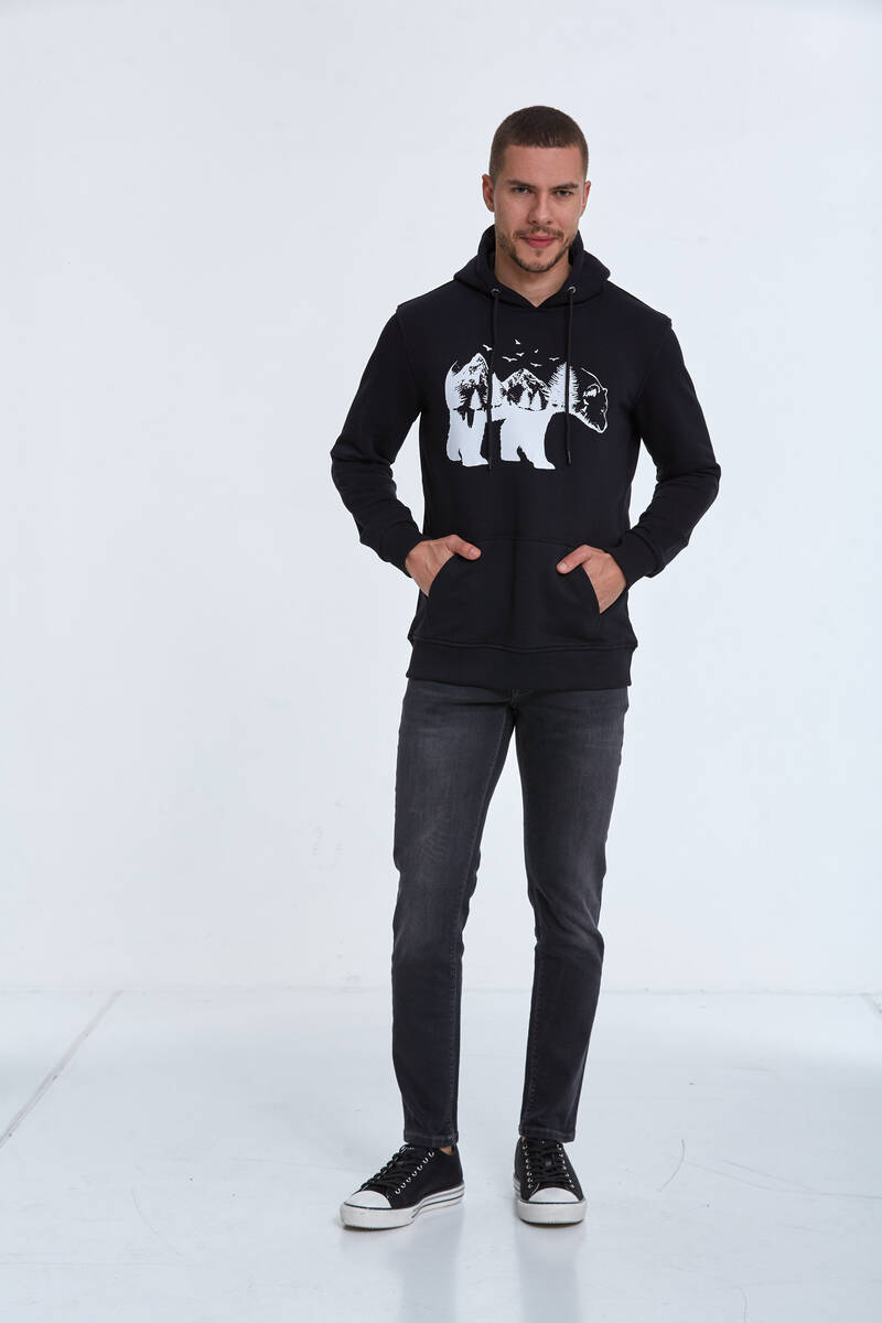 North Kapüşonlu Erkek Sweatshirt Siyah