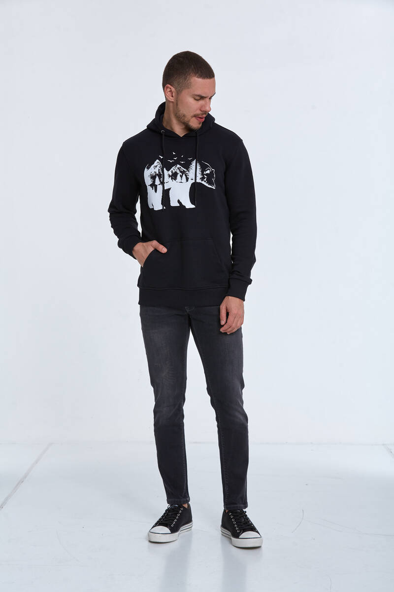 North Kapüşonlu Erkek Sweatshirt Siyah