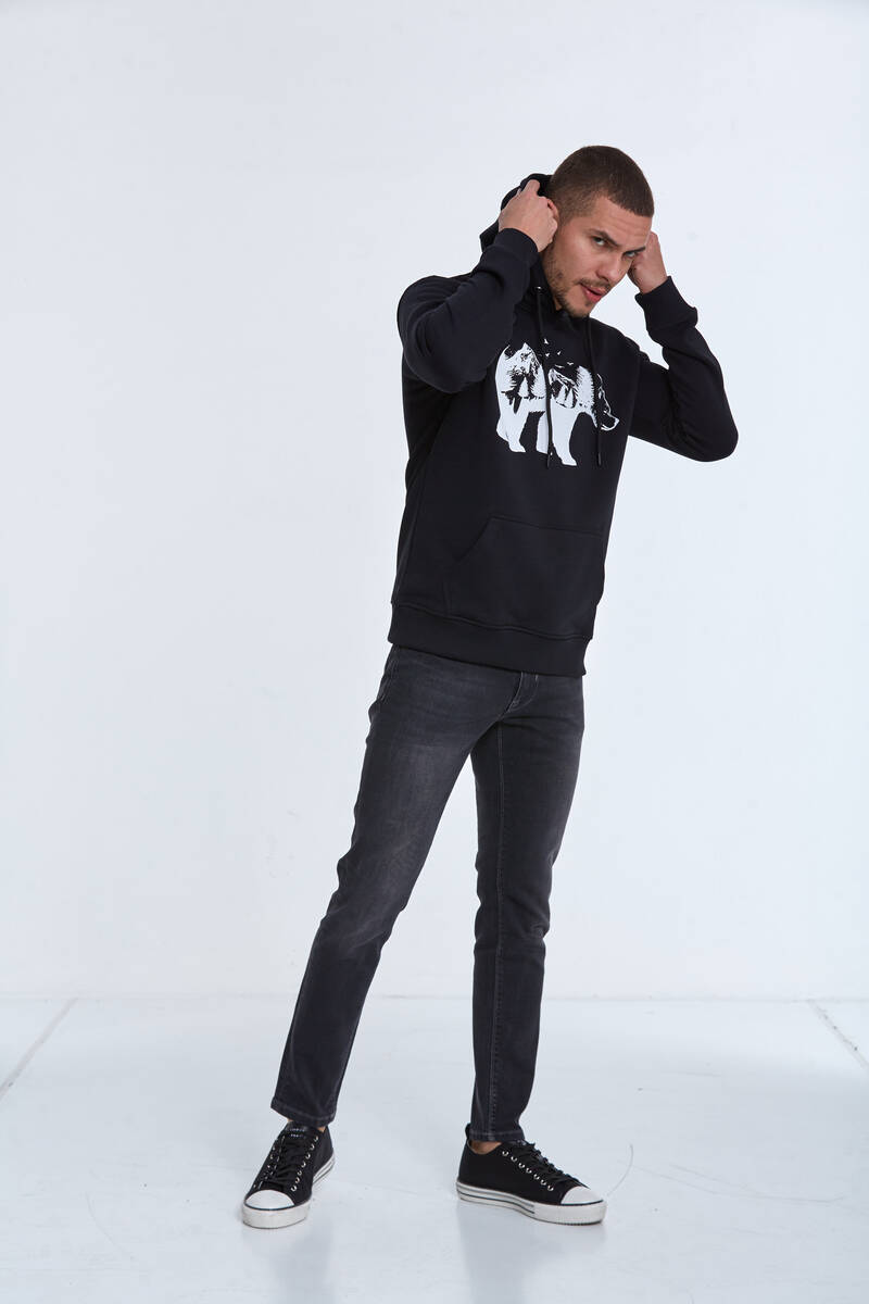 North Kapüşonlu Erkek Sweatshirt Siyah