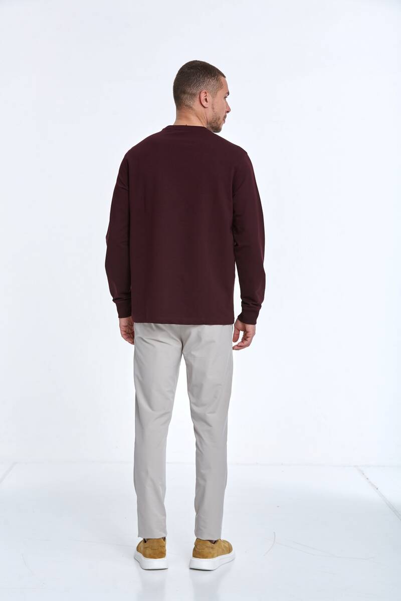 Pattern Bisiklet Yaka Erkek Sweatshirt Bordo